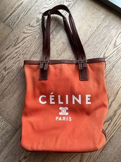 Celine Orange Soft Grained Leather Small Cabas Phantom Tote Celine