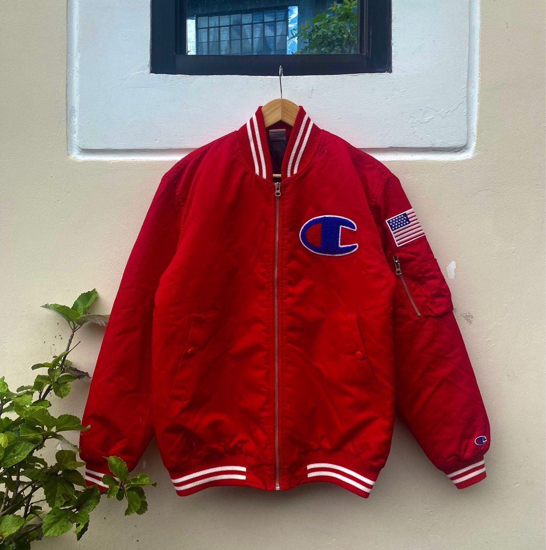 Red champion bomber jacket new arrivals