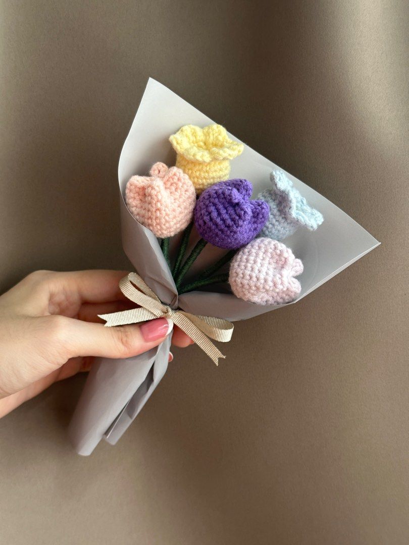 crochet tulip and lilies of the valley bouquet, Hobbies & Toys