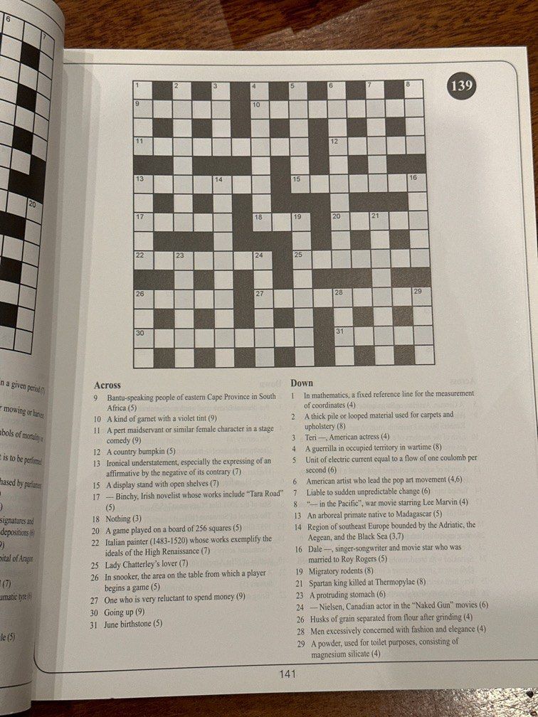 Crossword with answer sheet Hobbies Toys Books Magazines Travel