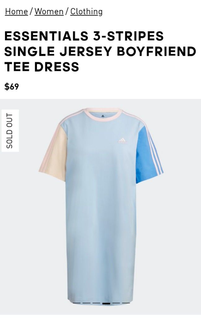 adidas Essentials 3-Stripes Single Jersey Boyfriend Tee Dress