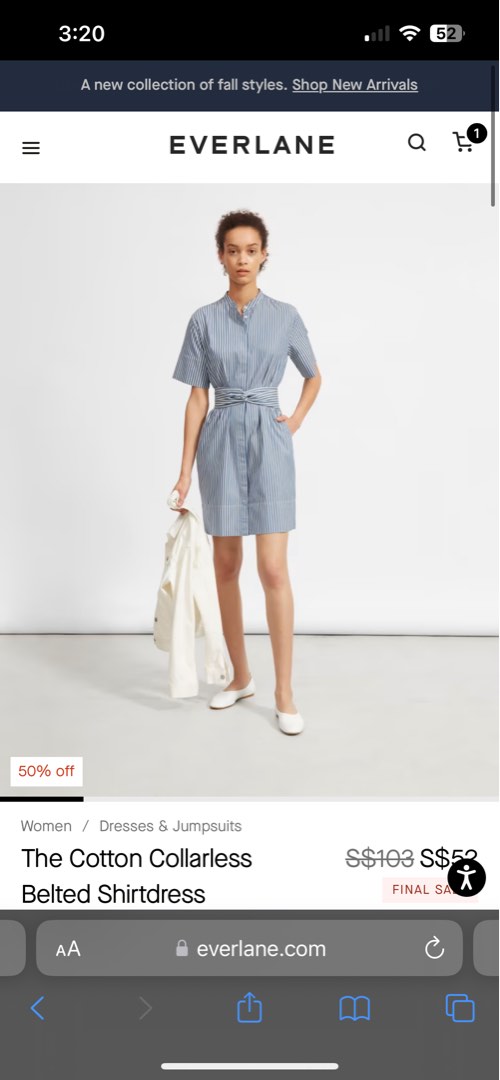 Everlane Cotton belted shirtdress Women s Fashion Dresses Sets Dresses on Carousell