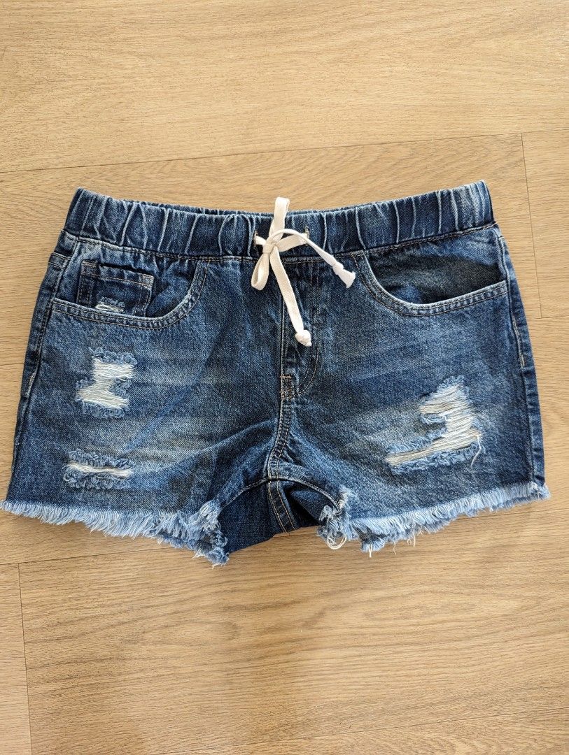 Elastic band denim shorts sales