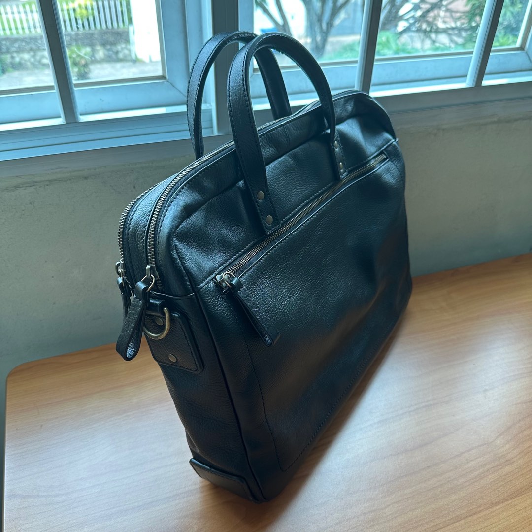 Fossil men's haskell leather briefcase hot sale
