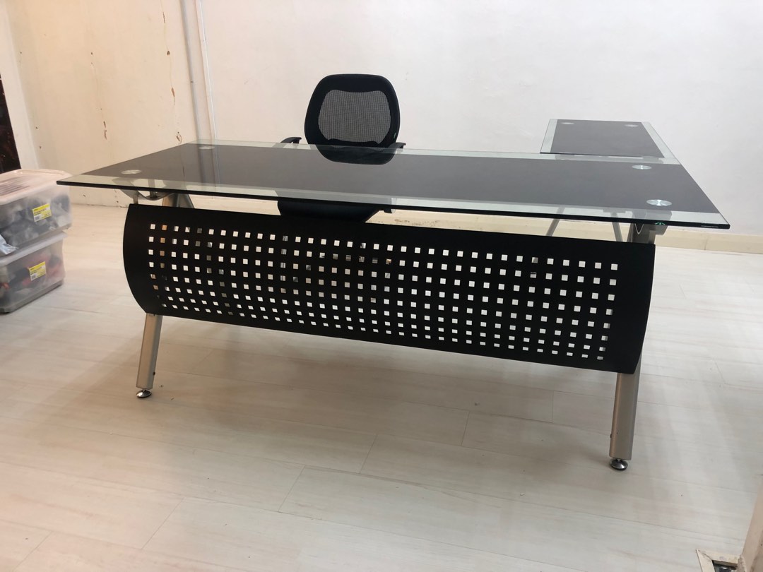 Glass Office Table with side table, Furniture & Home Living, Furniture