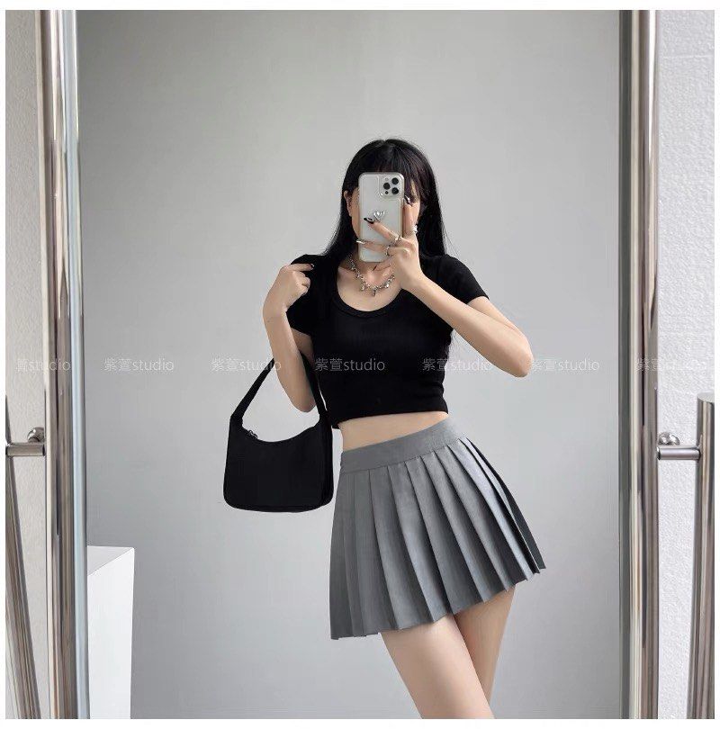 Grey pleated deals a line skirt
