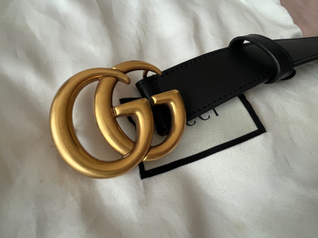 Womens leather belt with double g buckle top
