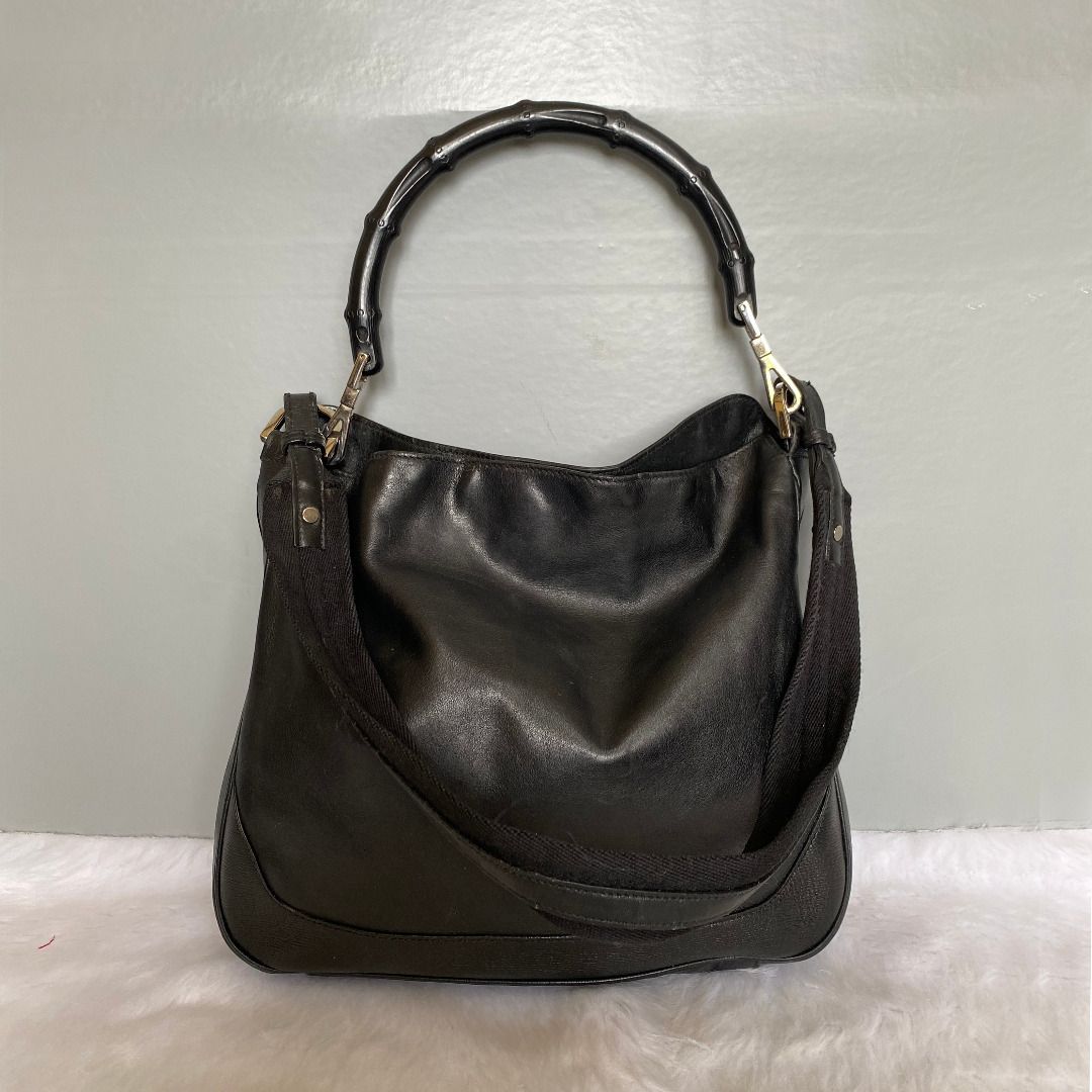 Gucci Vintage Black Bamboo Handle Hobo Shoulder Bag Women s