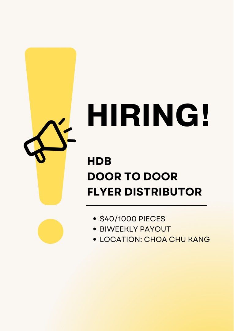 HDB Flyer Distributor (Door to Door), Jobs, Internships & Others on