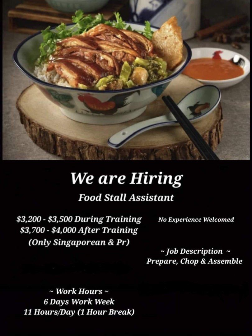 Hiring hawker assistant, Jobs, Hospitality, F&B on Carousell