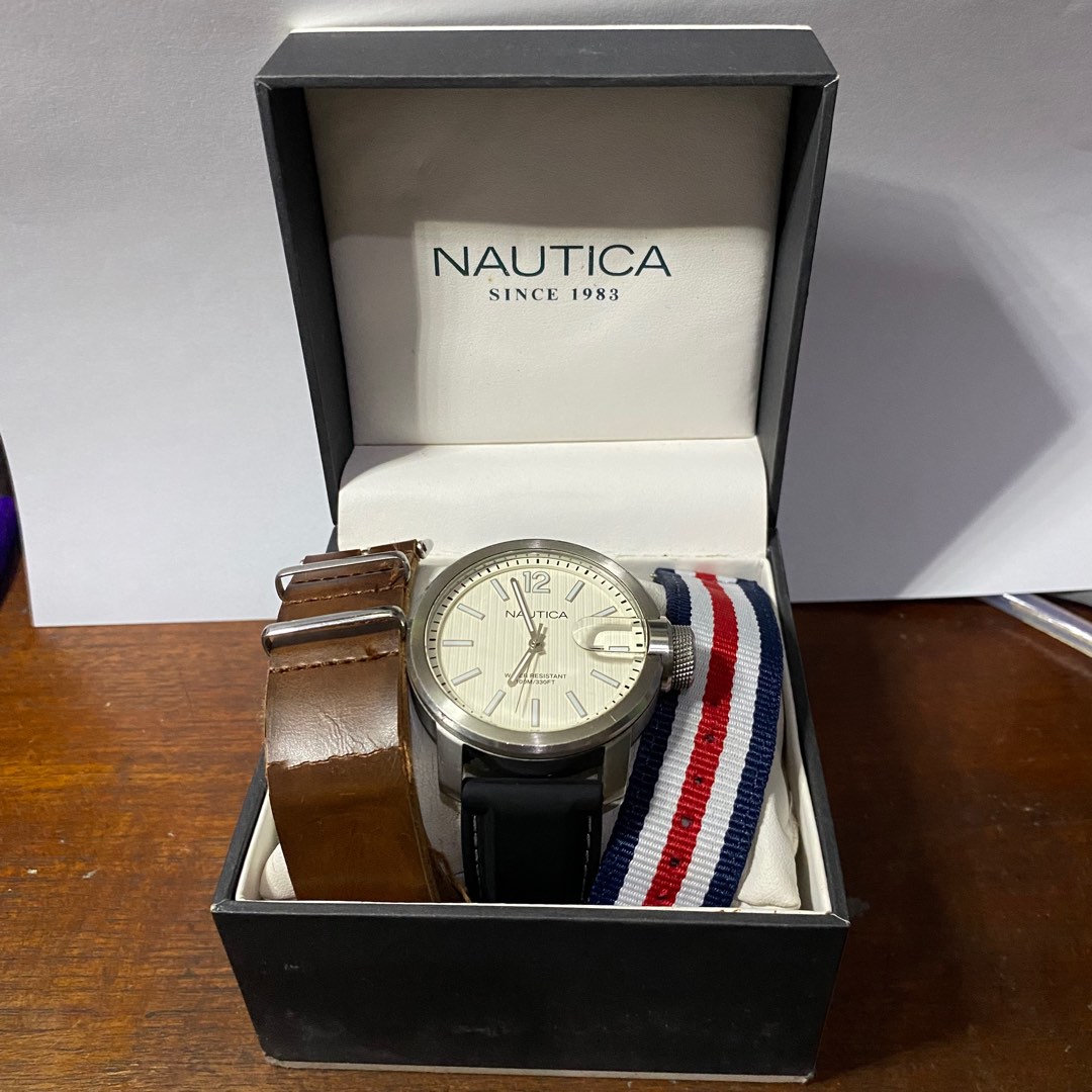 Jam Nautica Ori with Box & 3 Straps, Fesyen Pria, Jam Tangan di Carousell
