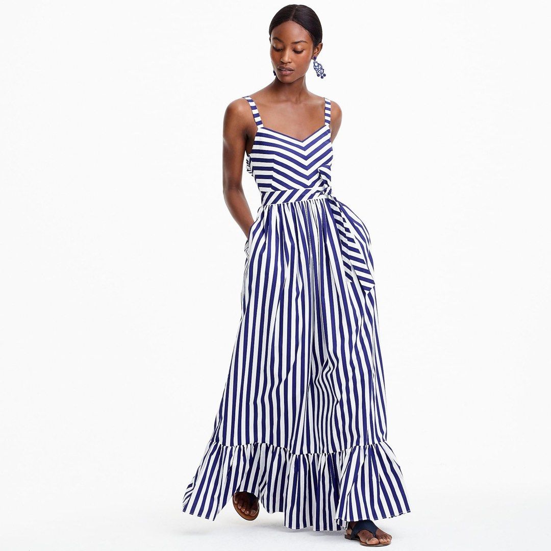 Stripe ruffle cotton maxi dress best sale