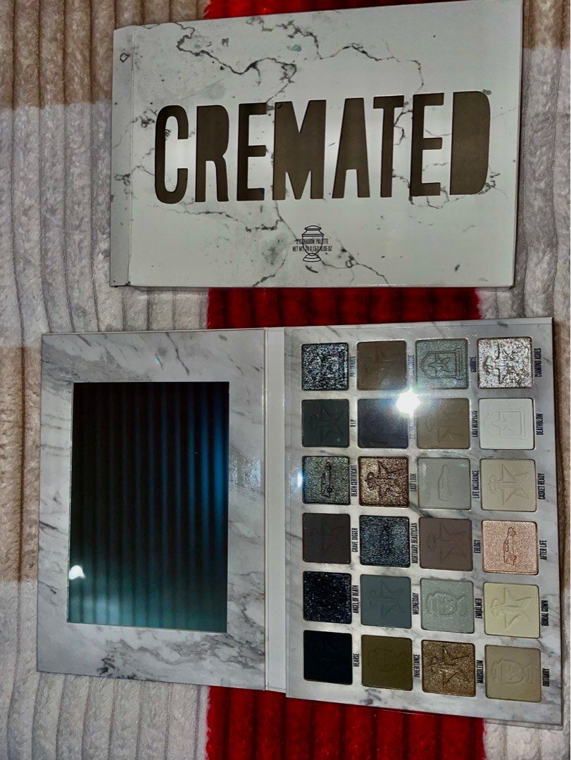 JEFFREE STAR Cremated Eyeshadow Palette (Category: Makeup) located in Manila. Submitted by abbyf. (Listing ID 1258783259, Image 2). Description: The few shades are swatched, the rest are untouched. .
