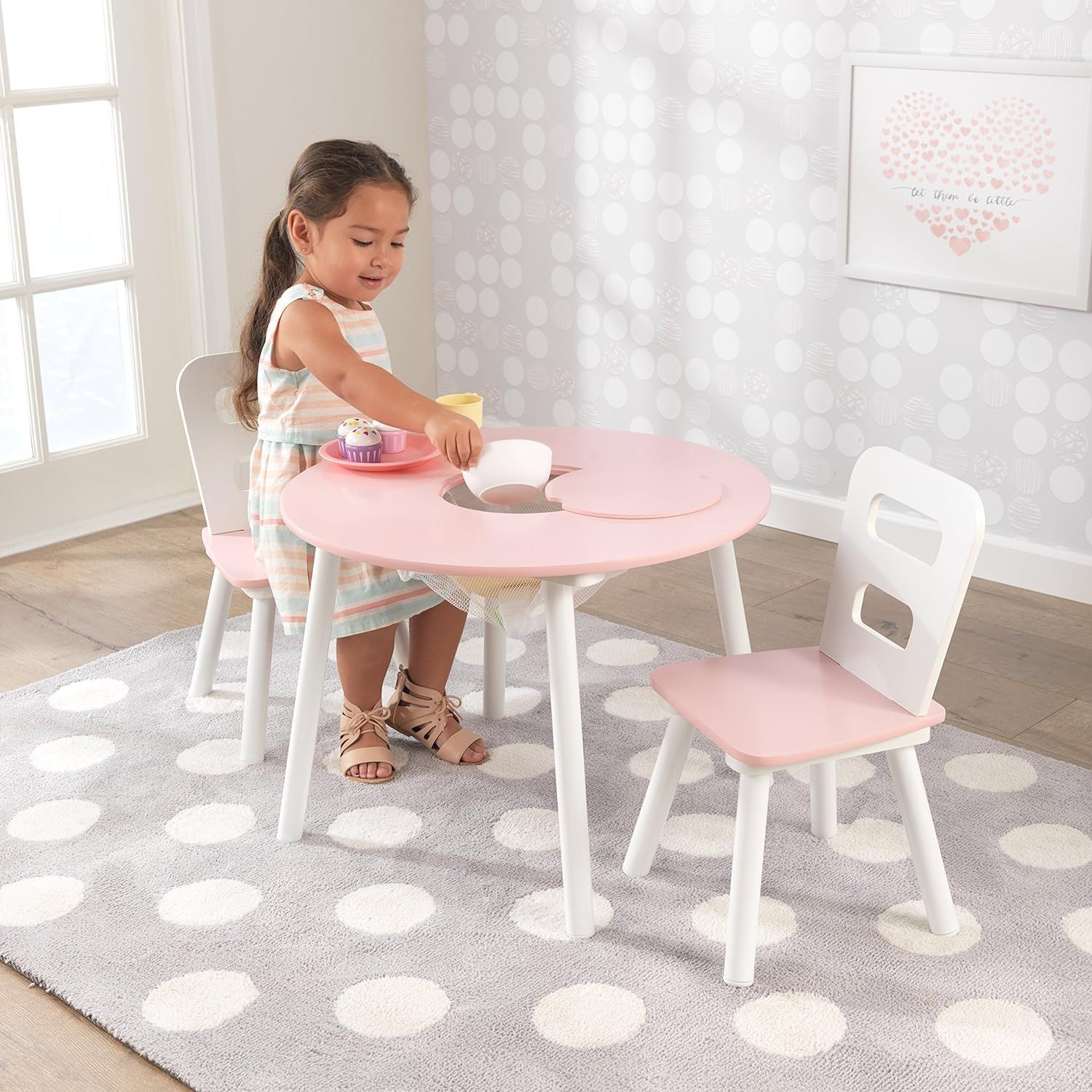 KidKraft 26165 Round Table and 2 Chair Set White Pink Pink White Babies Kids Baby Nursery Kids Furniture Other Kids Furniture on Carousell