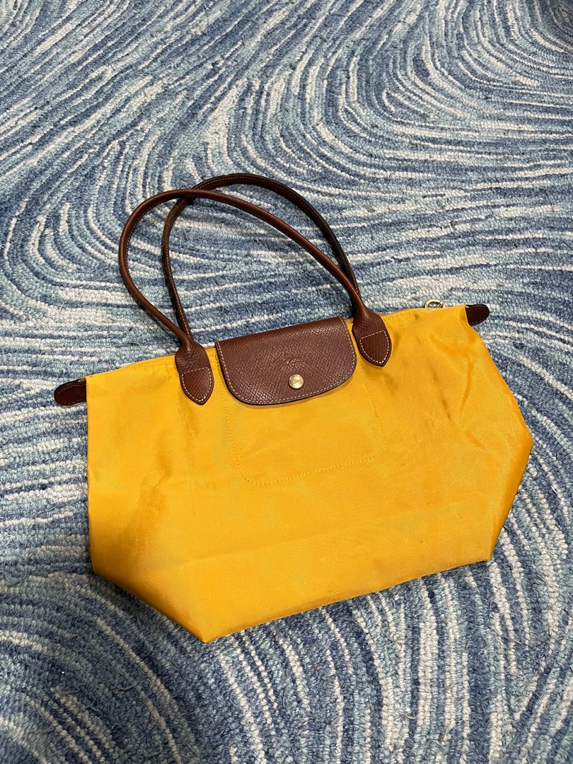 LONGCHAMP ORIGINAL BUTTON MUSTARD YELLOW SMALL LONG HAND tote bag with