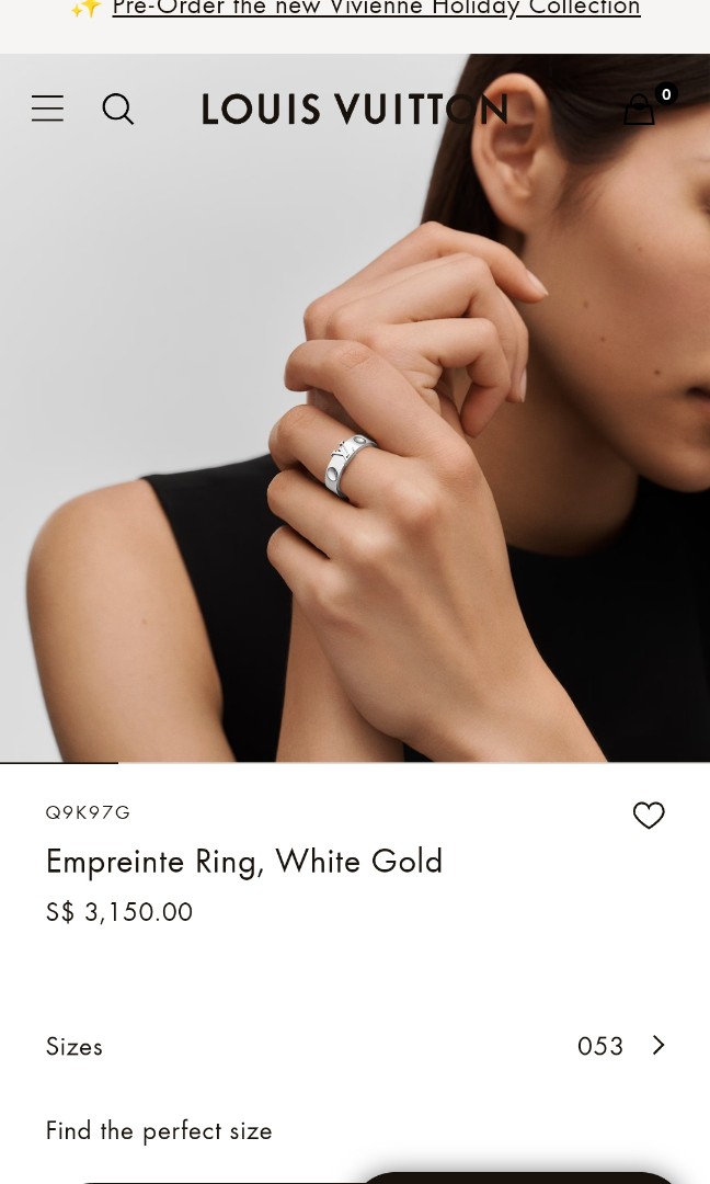 Auth Louis Vuitton Ring Diamond Empreinte Wedding Band EU52 18K 750 White  Gold