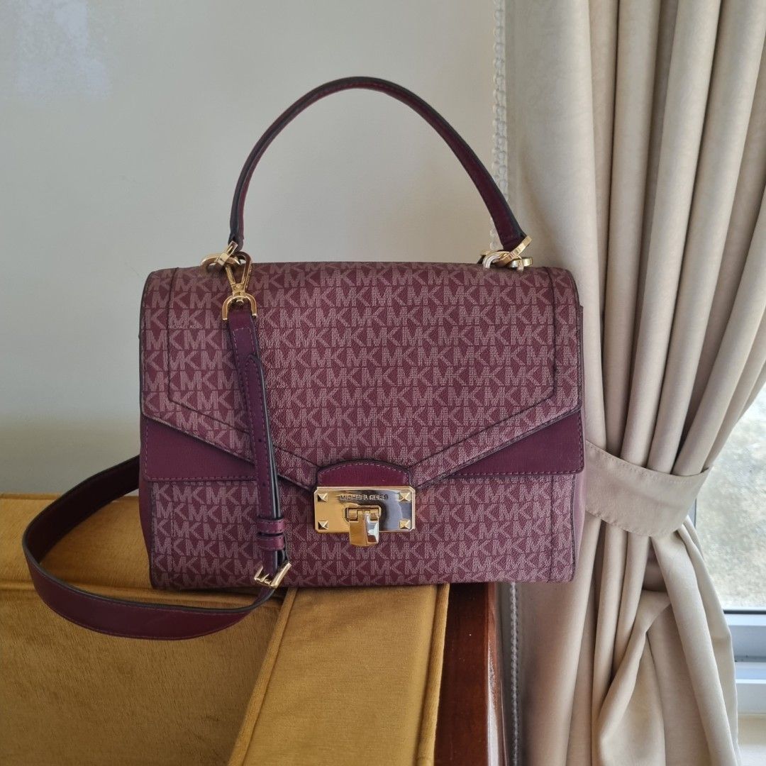 Michael Kors Kinsley Large Top Handle Satchel in Oxblood Women s Fashion Bags Wallets Shoulder Bags on Carousell