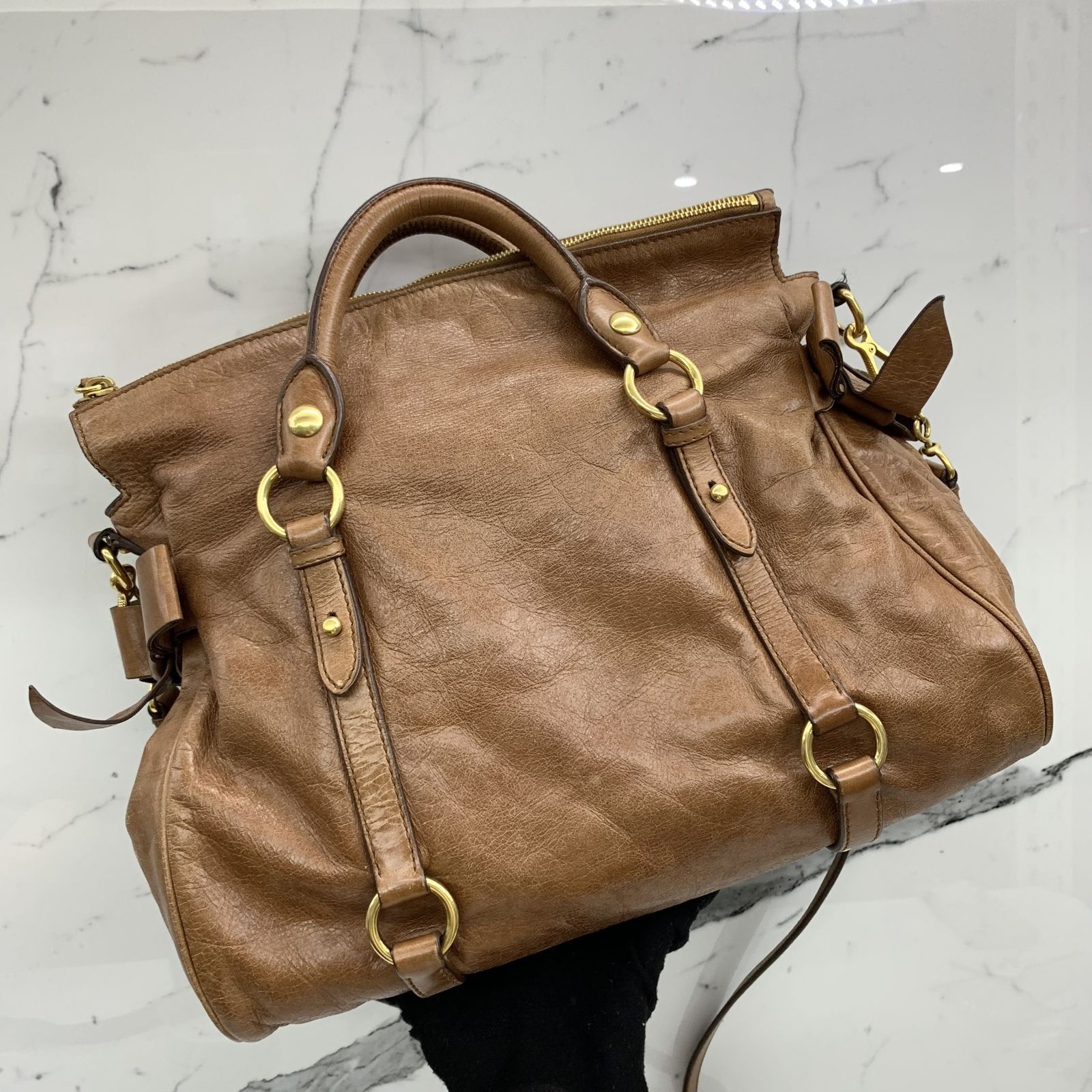 MIU MIU BROWN LEATHER RIBBON 2WAY SHOULDER BAG 237031809 KM 