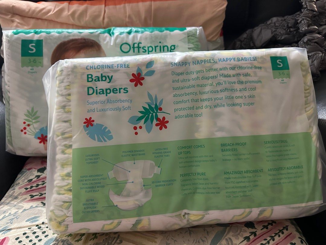 2 packets Offspring Diapers (Size S), Babies & Kids, Bathing & Changing