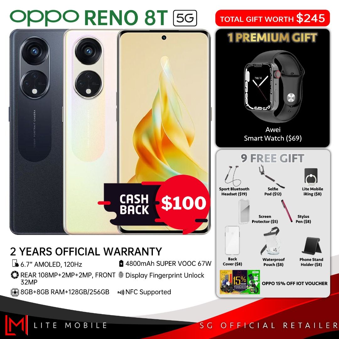 Oppo Reno 8T 5G (With $35 NTUC Voucher) Black 128 GB, Mobile Phones &  Gadgets, Mobile Phones, Android Phones, OPPO on Carousell