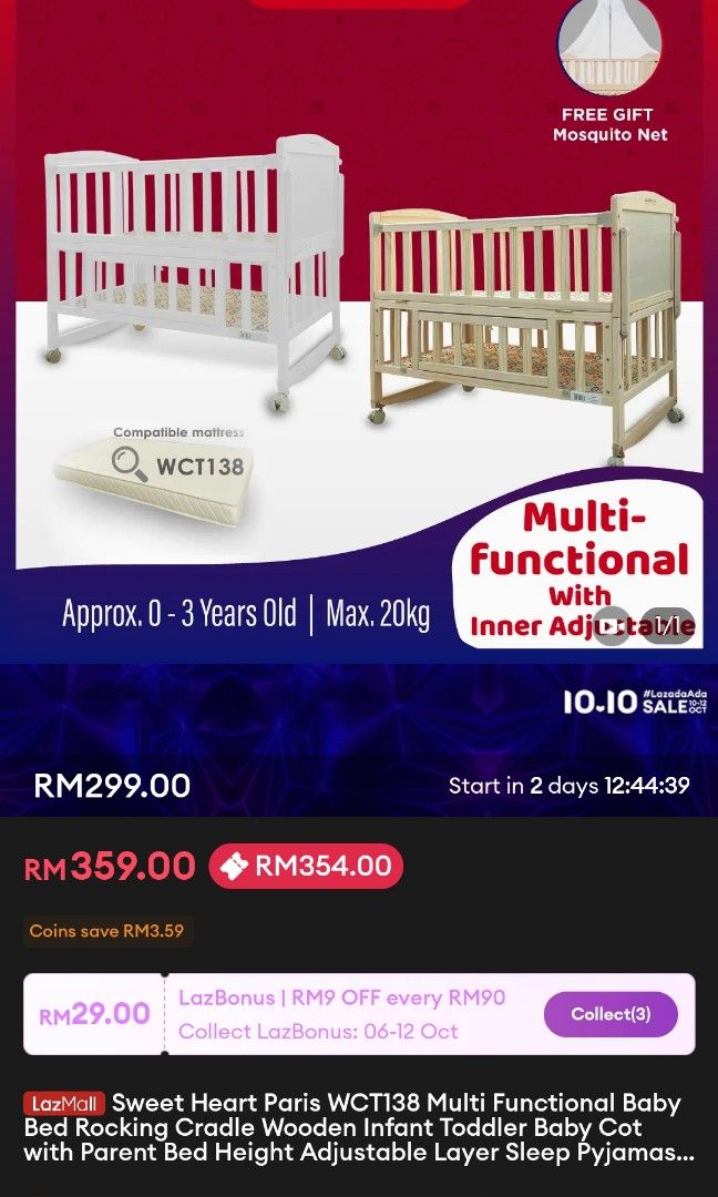 Pearl White Baby Cot, Babies & Kids, Baby Nursery & Kids Furniture