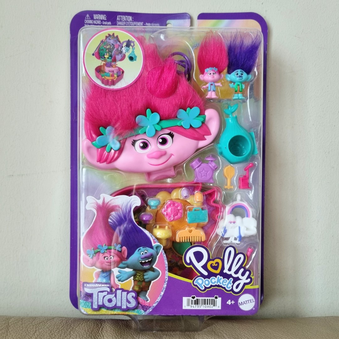 Polly Pocket & DreamWorks Trolls Compact Playset with Poppy & Branch Dolls  & 13 Accessories, Hobbies & Toys, Toys & Games on Carousell