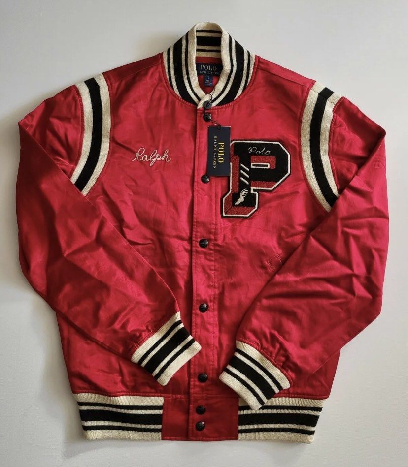 Rare] Polo Ralph Lauren Red Satin Tiger Baseball Varsity Jacket 