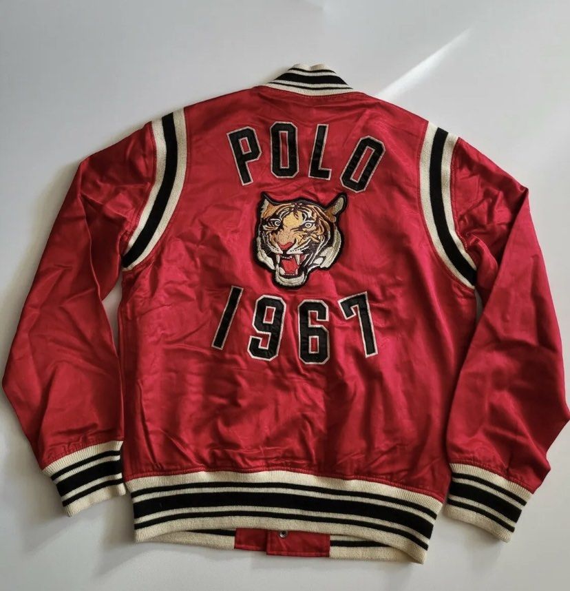 Rare] Polo Ralph Lauren Red Satin Tiger Baseball Varsity Jacket