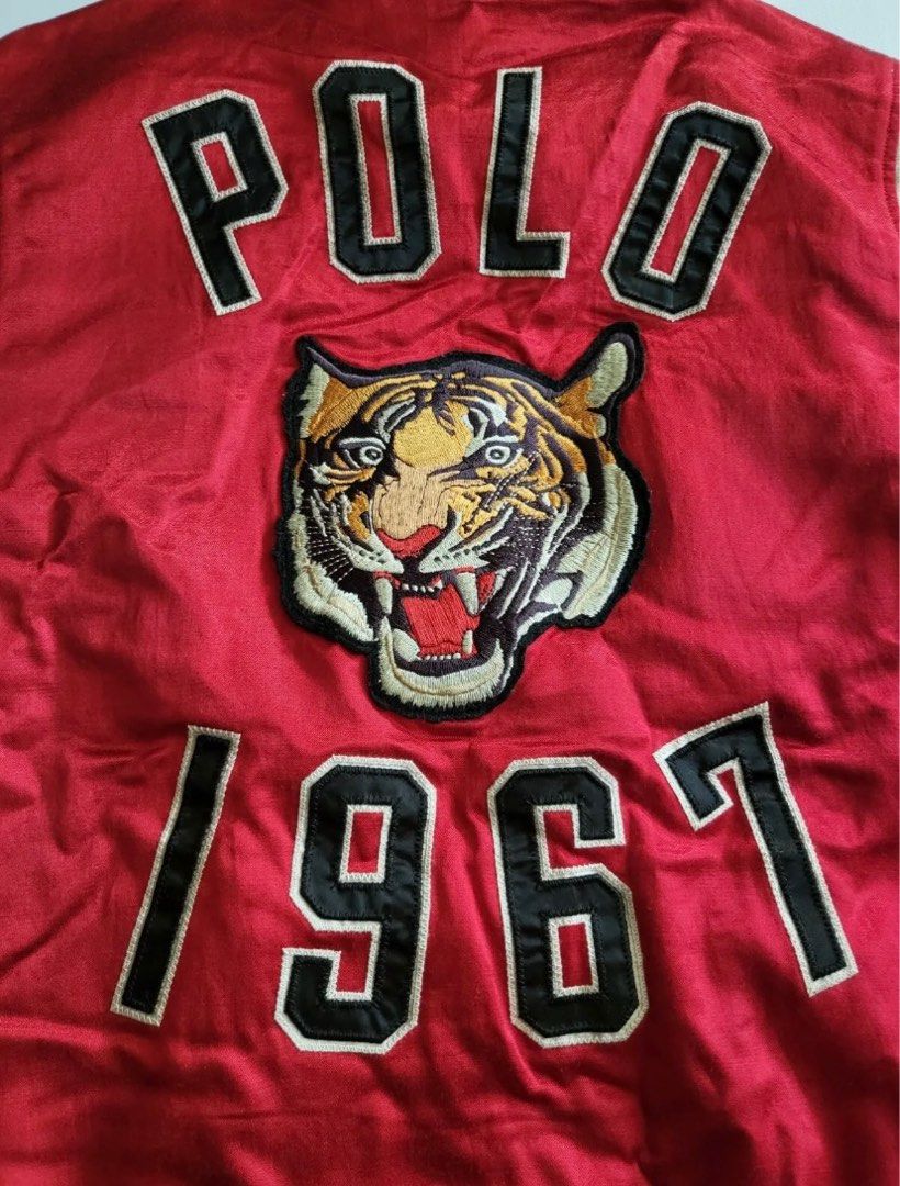 Rare] Polo Ralph Lauren Red Satin Tiger Baseball Varsity Jacket