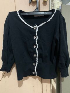 SALE POWDER SUGAR Black Cardigan Puffy kancing Love