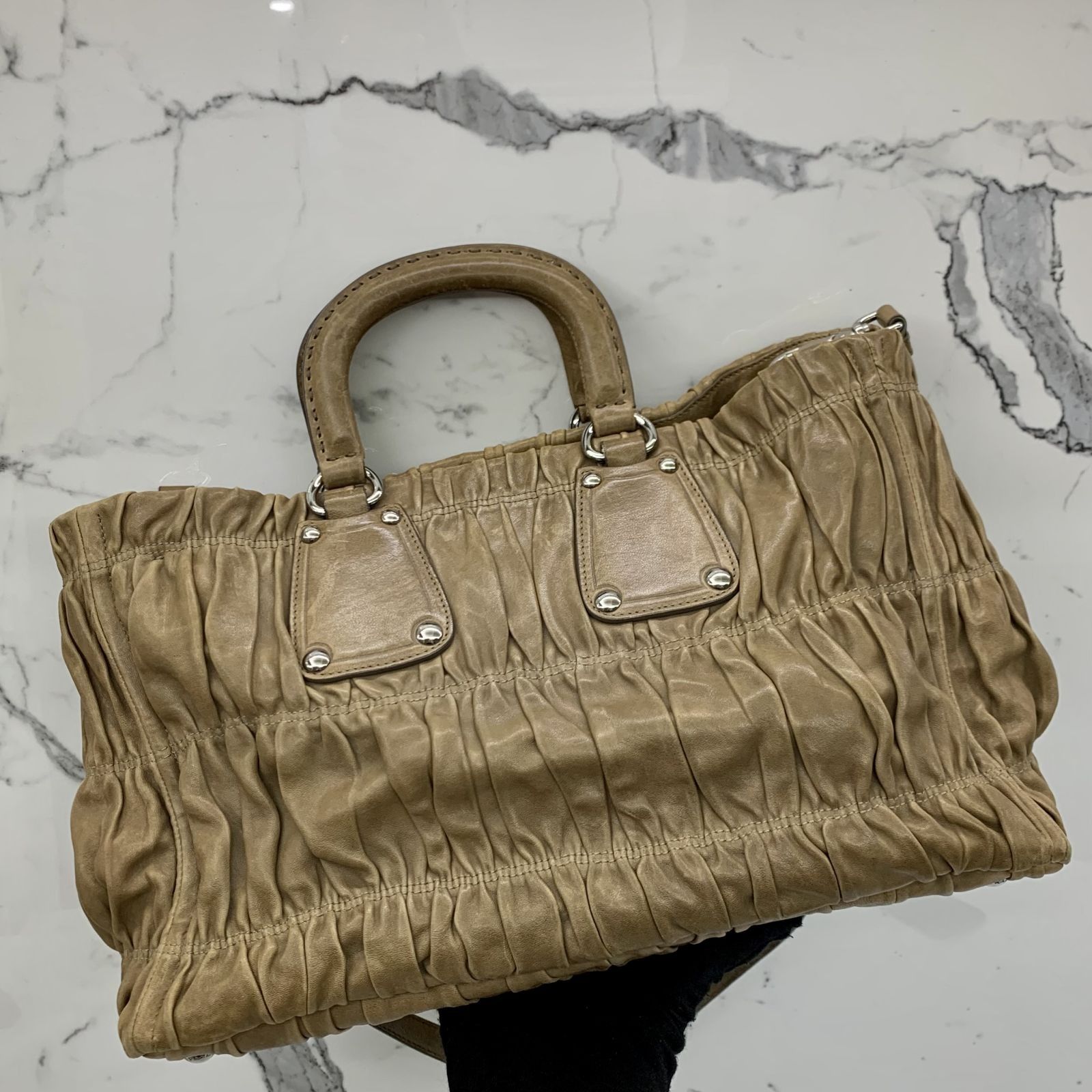 PRADA BROWN LEATHER GATHER 2WAY SHOULDER BAG 237031983 KM, Luxury