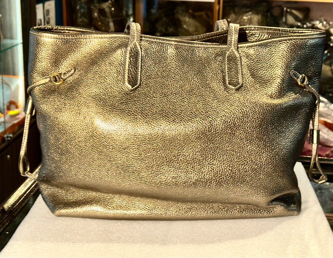 Prada Gold Metallic Vit. Daino Leather Shoulder Tote Bag BR4061