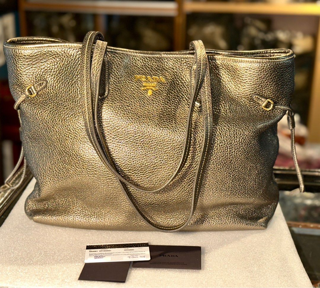 Gold metallic top tote bags