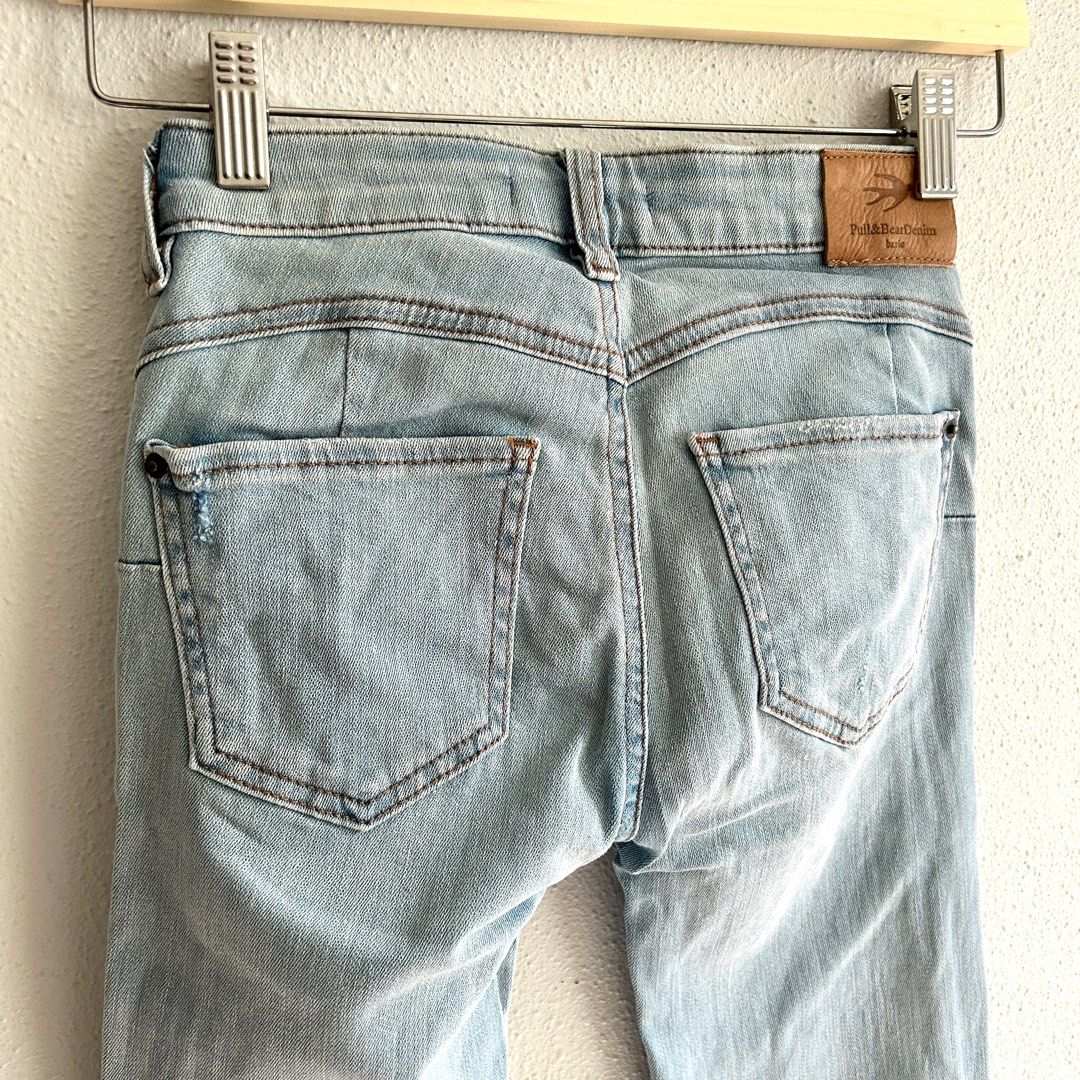 Pull Bear Light Blue Denim Basic Ripped Jeans Pants