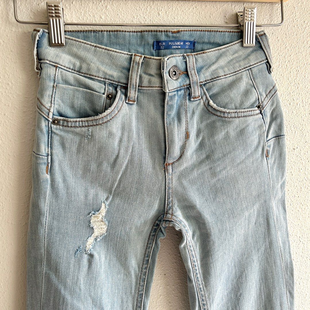 Pull Bear Light Blue Denim Basic Ripped Jeans Pants Women s