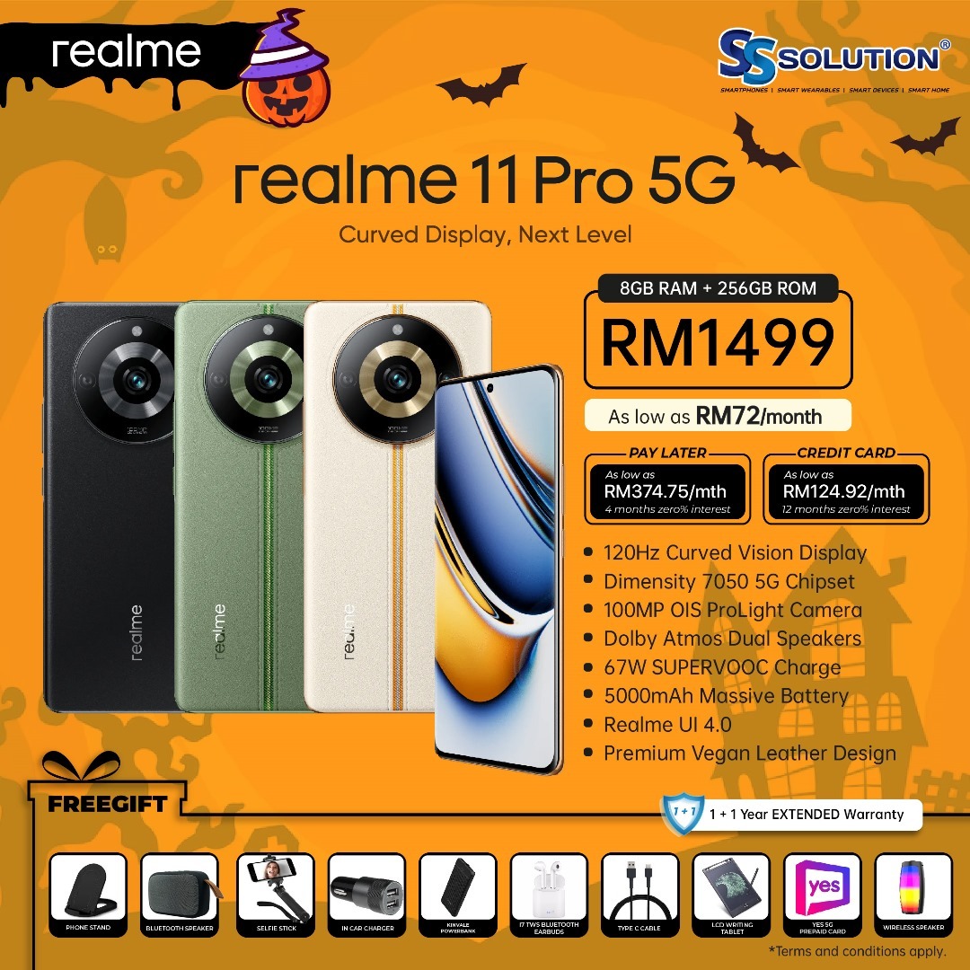 Realme 11 Pro 5G (8GB RAM +256GB ROM) 6.7″ Middle Punch Hole AMOLED