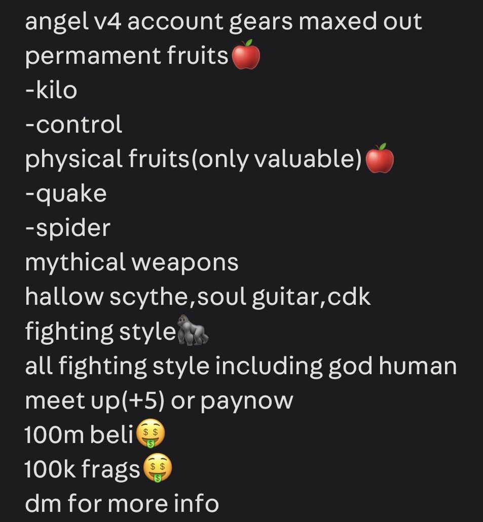 Blox Fruit Account Lv:2450Max, Cyborg V4 - Fall Awaken Rumble, GodHuman, Cursed Dual Katana, Hallow scythe, Soul Guitar, Unverified Account