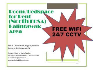 ROOM/BEDSPACE FOR RENT NORTH EDSA Balintawak Area