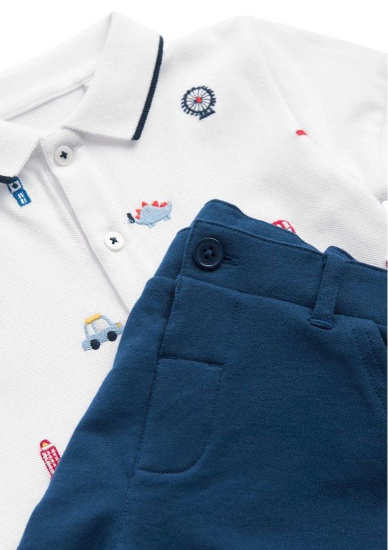 Sale Next UK White London Polo Short Set Babies Kids