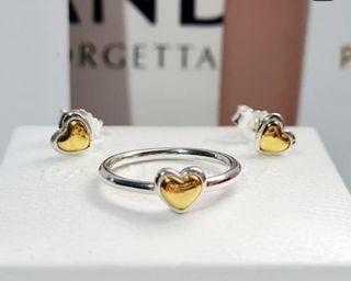 🌺SALE! Pandora domed heart ring & earring set ( 5 6 7 8 9 cm ring sizes)
