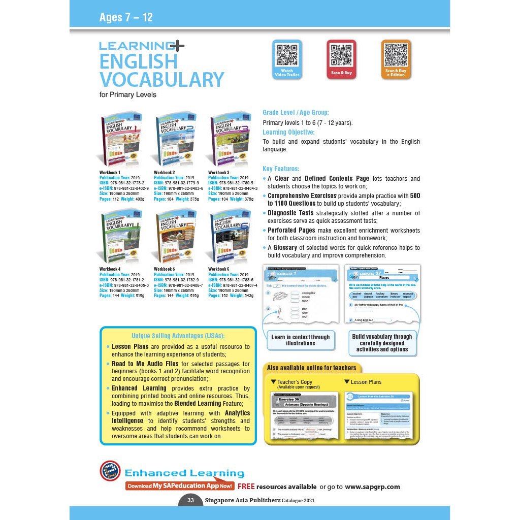 [SG Free Mail] Learning+ English Vocabulary Workbook 1 - 6 | Skill ...