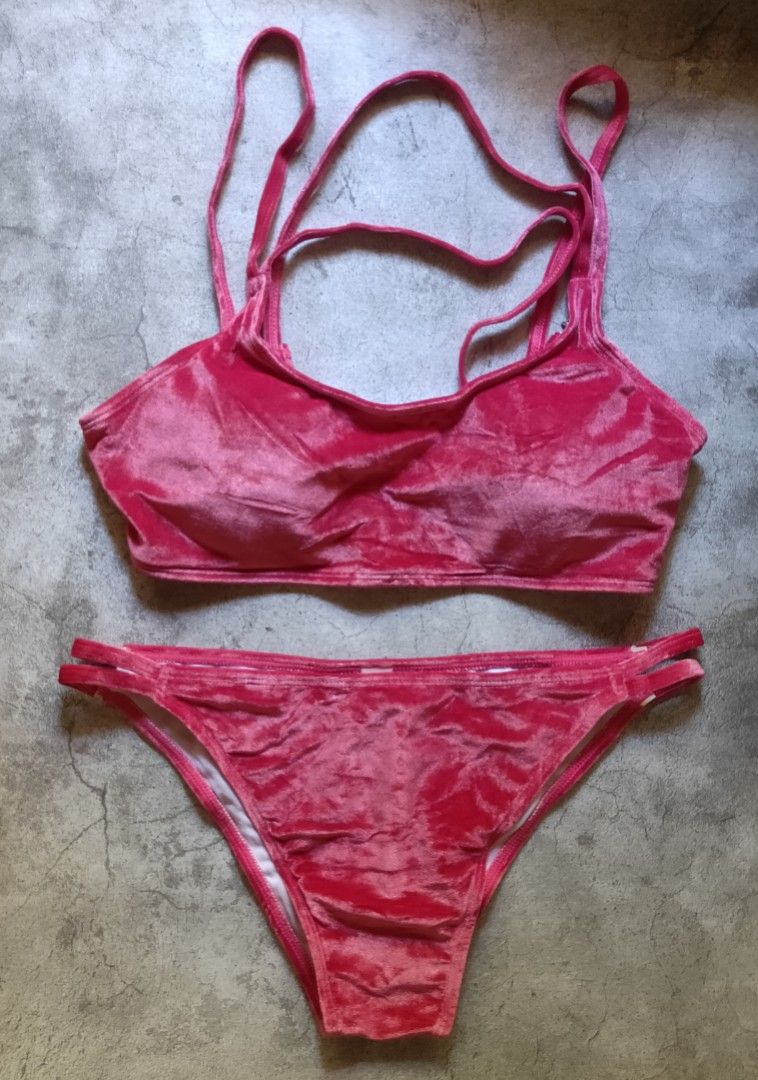 Pink velvet cheap bikini zaful