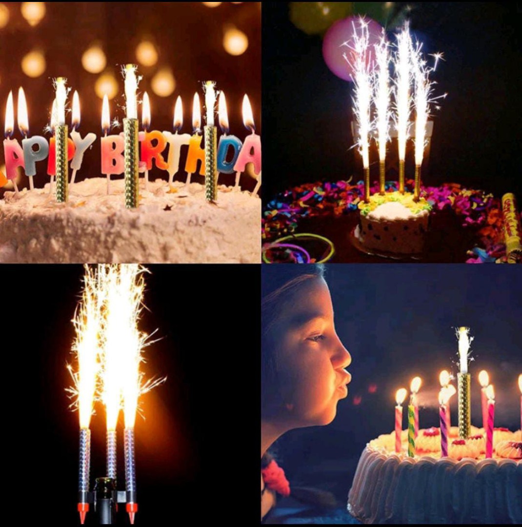 Happy Birthday cake with sparklers. Greeting card Stock Photo | Adobe Stock