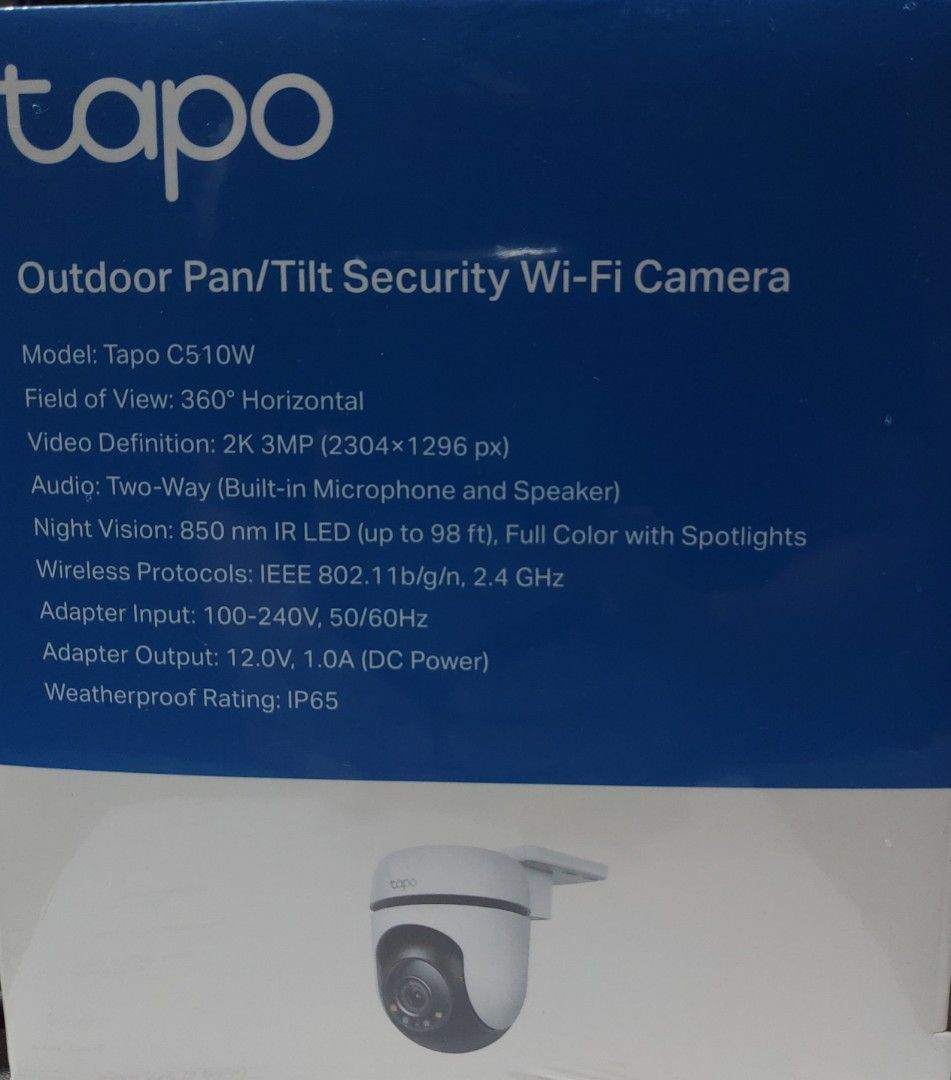Tapo C510W (Category: Security Systems & CCTV Cameras) located in Rizal. Submitted by Technobyte (Listing ID 1258740531, Image 2). Description: Tapo Outdoor Pan/ Tilt Security Wi-fi Camera Full Color Night Vision 360 Visual Coverage/ Smart Motion Tracking Micro SD up to 512gb.