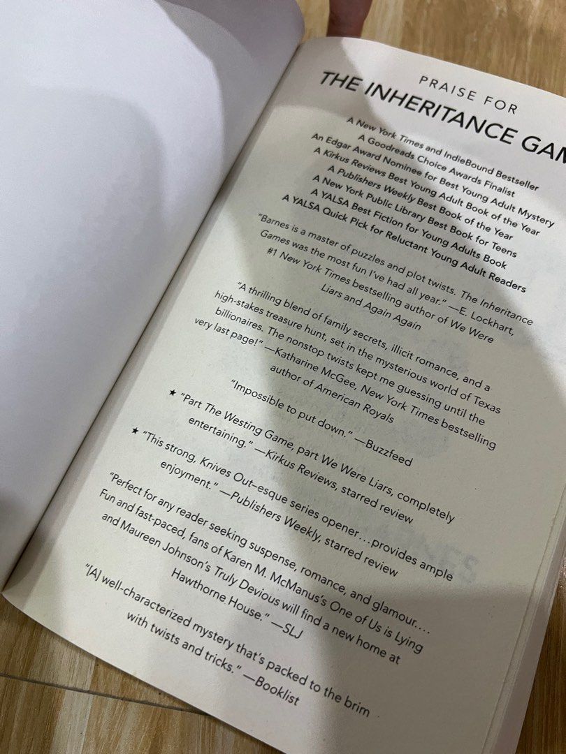 The Inheritance Games (Book #1) (Category: Storybooks) located in Marilao. Submitted by clumsyheroine (Listing ID 1258786301, Image 3). Description: Not a reprint Very minimal yellow stain on the side but not on the pages feel free to send me a message for inquiries thank you!.