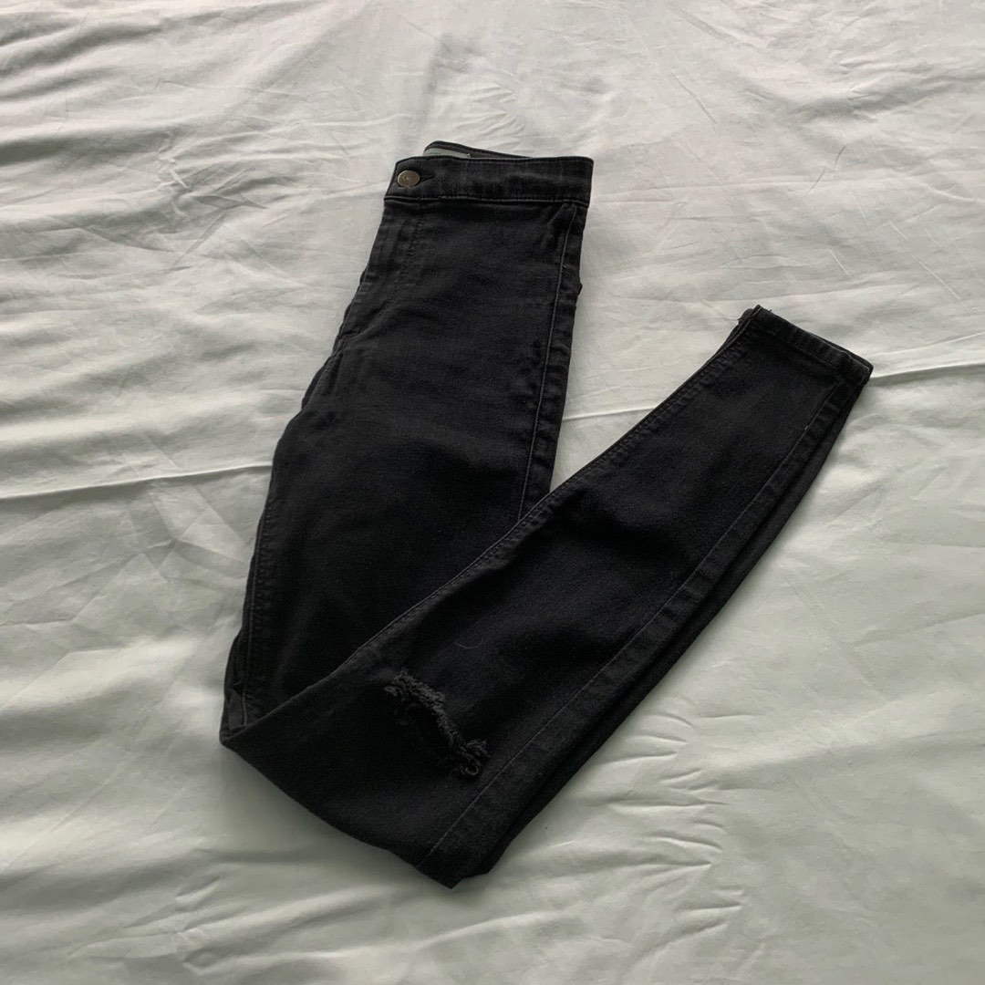 Joni High Waisted Skinny Ripped Jeans in Black, Women's Fashion