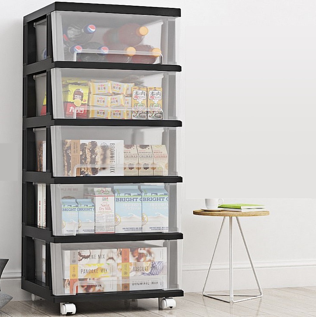 Transparent Moving Storage Cabinet with Wheels - Black, Furniture ...