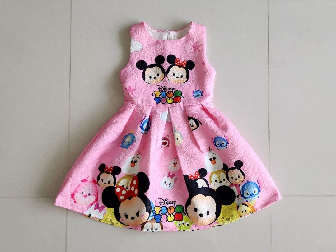 Tsum Tsum Disney Cute Dress Embossed for Birthday Party Wedding Halloween Christmas New Year CNY in Sweet Pink for Girls Kids Size 120 Babies Kids Babies Kids Fashion on Carousell