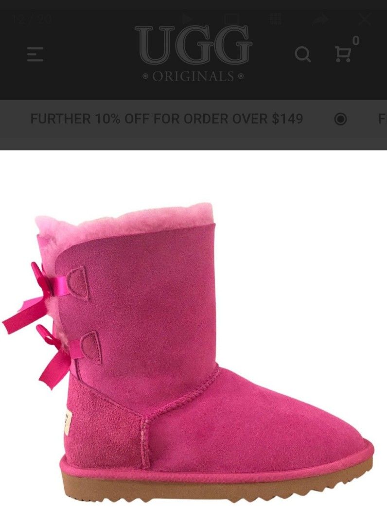UGG pink back duo bow winter boots
