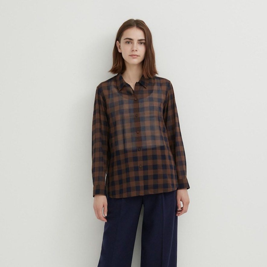 UNIQLO COTTON SHEER CHECK LONG SLEEVE SHIRT Women s Fashion Tops